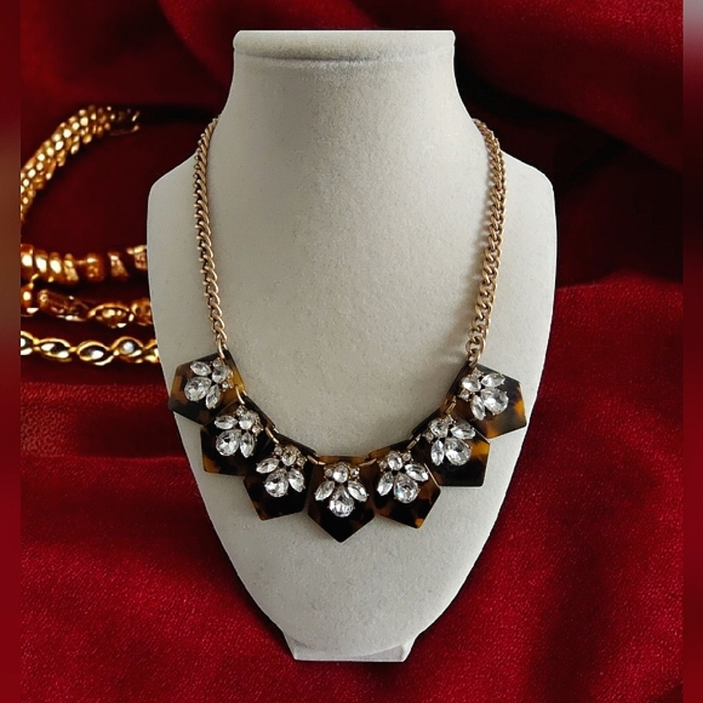 J. Crew Tortoise Clear Crystal & Acrylic Statement Necklace